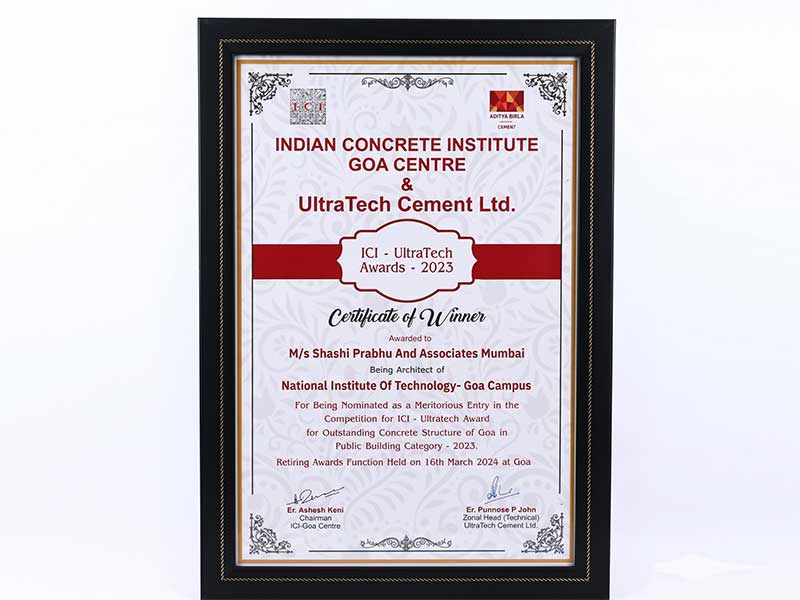 ICI UltraTech Award Certificate Of Winner For National Institute Of Technology Goa Campus, 2023